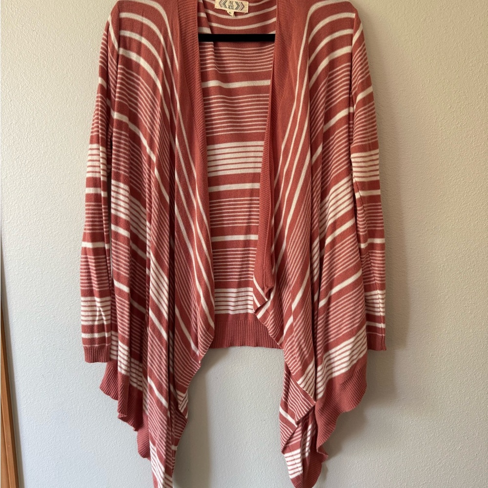 Pink Rose and White Cardigan with Waterfall Front